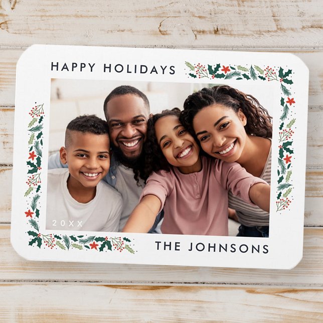 Happy Holidays Modern Botanical Foliage Photo Magnet (Creator Uploaded)