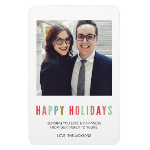 Happy Holidays Modern & Bright Photo Magnet