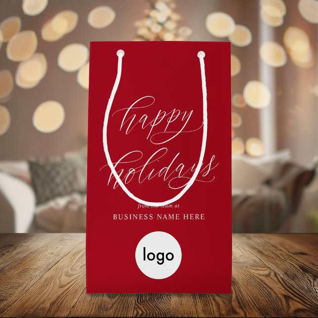 Happy Holidays Modern Business Logo Christmas Small Gift Bag (Creator Uploaded)