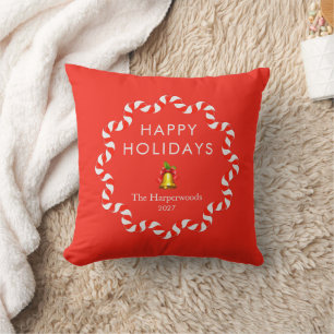Happy Holidays Modern Candy Cane Christmas Family Cushion