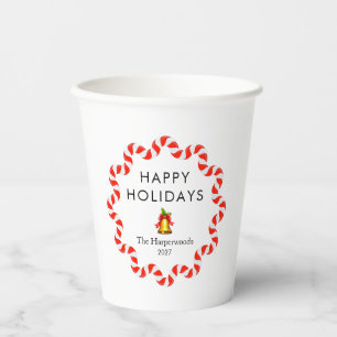 Happy Holidays Modern Candy Cane Christmas Family Paper Cups
