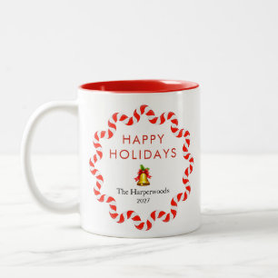 Happy Holidays Modern Candy Cane Christmas Family Two-Tone Coffee Mug