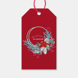 Happy Holidays Modern Chic Red Pine Wreath  Gift Tags