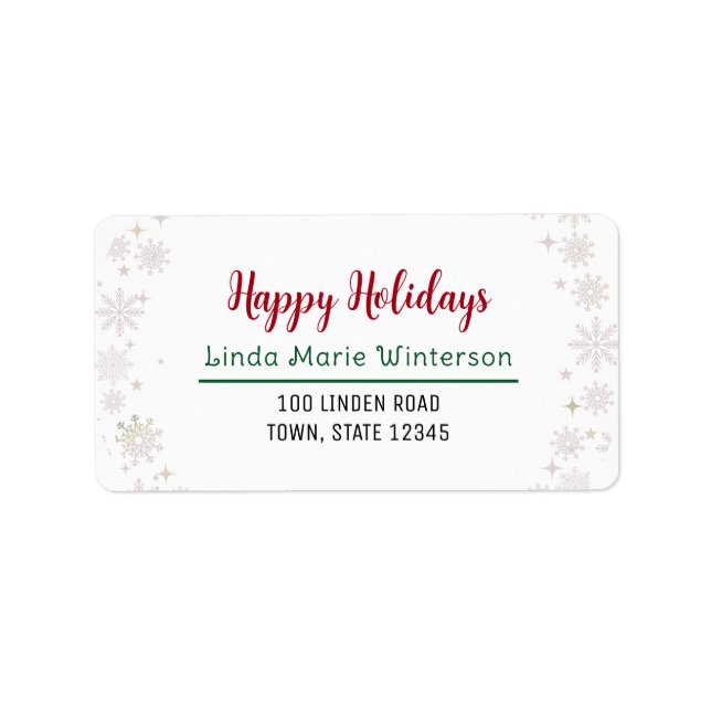 Happy Holidays Modern Chic Typography Snowflakes Label (Front)