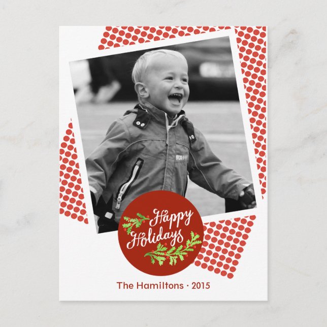 Happy Holidays Modern Christmas Photo Postcard (Front)