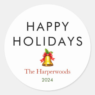Happy Holidays Modern Elegant Christmas Family Classic Round Sticker