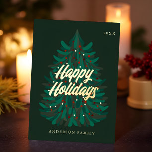 Happy Holidays Modern Elegant Christmas Tree Foil Holiday Card