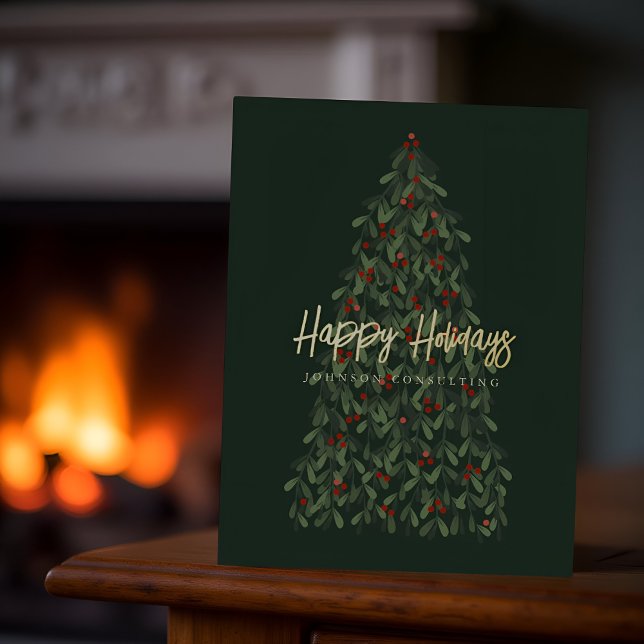 Happy Holidays Modern Elegant Christmas Tree Foil Holiday Postcard (Creator Uploaded)