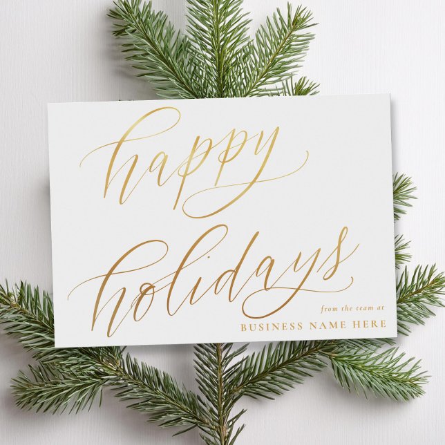 Happy Holidays Modern Elegant Gold Script Business Holiday Card (Creator Uploaded)
