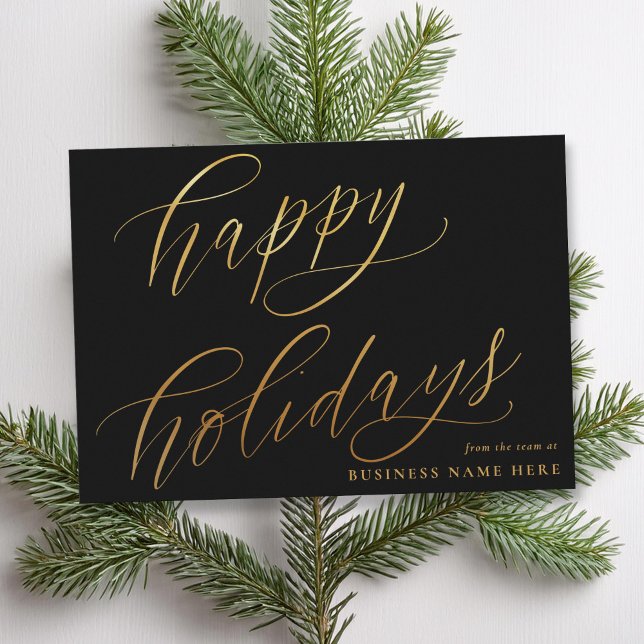 Happy Holidays Modern Elegant Gold Script Business Holiday Card (Creator Uploaded)