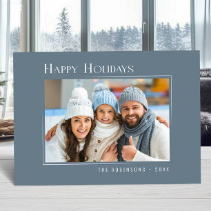 Happy Holidays Modern Elegant Simple Slate Blue Holiday Card
