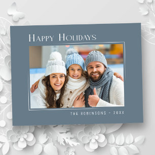 Happy Holidays Modern Elegant Simple Slate Blue Holiday Postcard