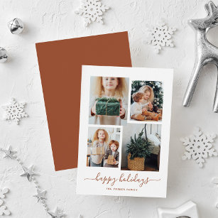 Happy Holidays   Modern Four Photo Collage Holiday Card