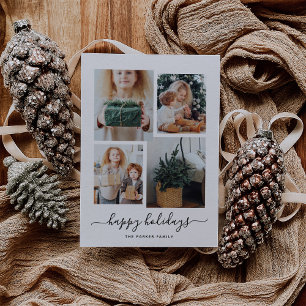 Happy Holidays   Modern Four Photo Collage Holiday Card