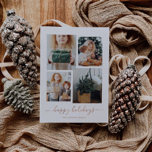 Happy Holidays   Modern Four Photo Collage Holiday Card
