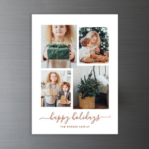 Happy Holidays Modern Four Photo Collage Magnetic Invitation