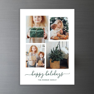 Happy Holidays   Modern Four Photo Collage Magnetic Invitation