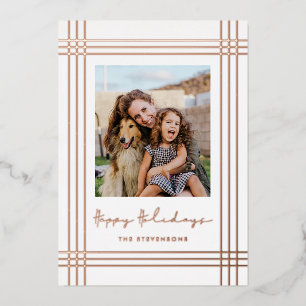 Happy Holidays Modern Frame Photo Foil Holiday Card