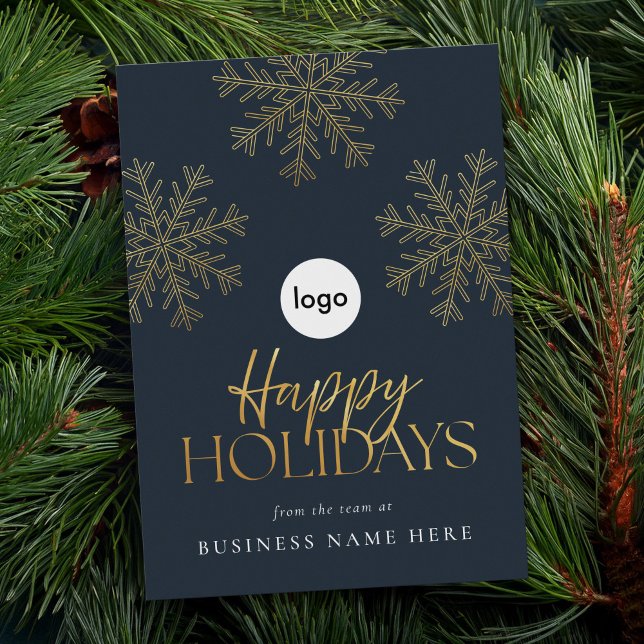 Happy Holidays Modern Gold Snowflake Business Holiday Card (Creator Uploaded)
