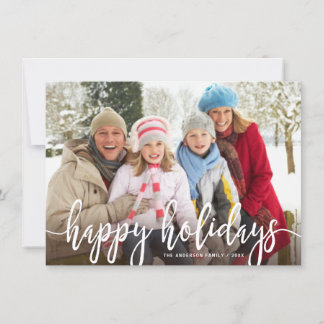 Happy Holidays Modern Handwritten Script Photo Holiday Card