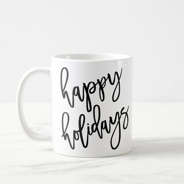 Happy Holidays Modern Lettering Coffee Mug (Left)