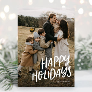 Happy Holidays Modern Lettering Simple One Photo Holiday Card