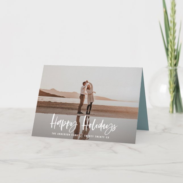 Happy holidays modern, minimal photo christmas holiday card (Front)