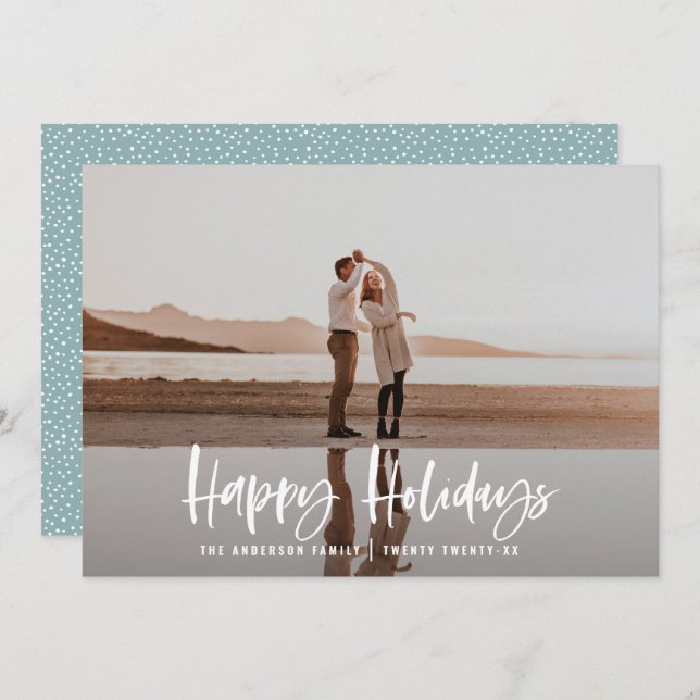 Happy holidays modern, minimal photo christmas holiday card (Front/Back)