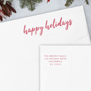 Happy Holidays Modern Minimal Red Return Address Wrap Around Label