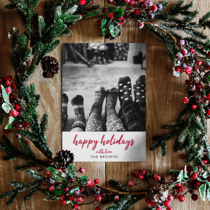 Happy Holidays   Modern Minimalist Red Xmas Photo Holiday Card