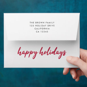 Happy Holidays   Modern Minimalist Red Xmas Script Envelope