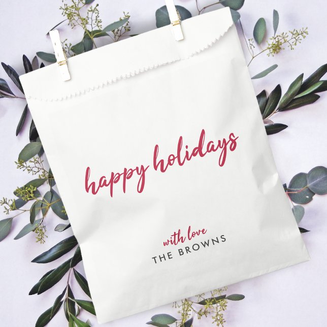 Happy Holidays | Modern Minimalist Red Xmas Script Favour Bag (Creator Uploaded)