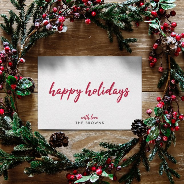 Happy Holidays | Modern Minimalist Red Xmas Script Holiday Card (Creator Uploaded)