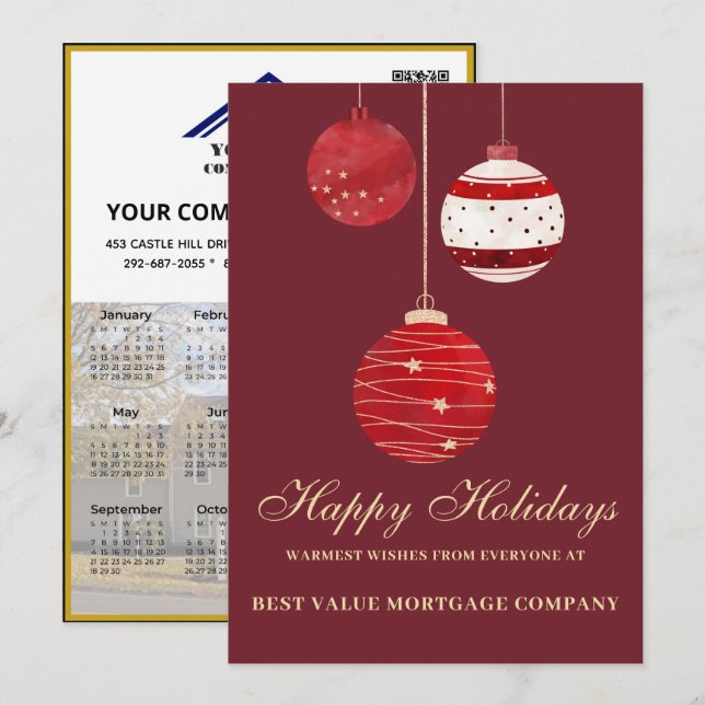 Happy Holidays Modern Photo Calendar Business  Holiday Card (Front/Back)
