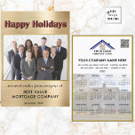 Happy Holidays Modern Photo Calendar Business   Holiday Card<br><div class="desc">Send your appreciation to your customers and referrers by wishing them happy holidays with our unique, sophisticated card decorated for the holiday season and your company photo. Customise with your business information and add a personalised holiday greeting and a full year calendar on the reverse side of the card. The...</div>