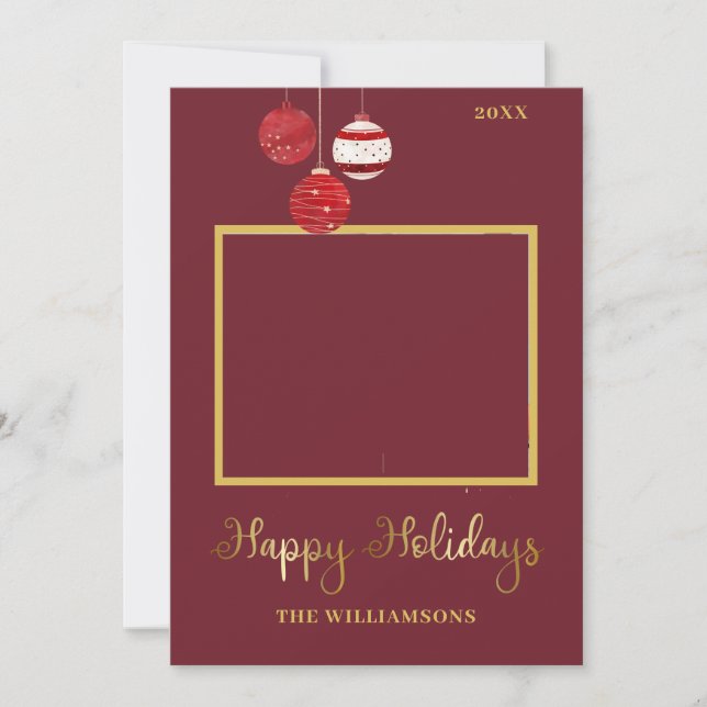 Happy Holidays Modern Photo Watercolor Christmas  Holiday Card (Front)