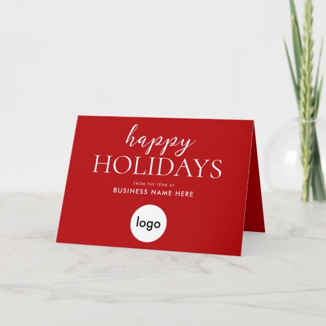Happy Holidays Modern Red Christmas Business Card (Front)