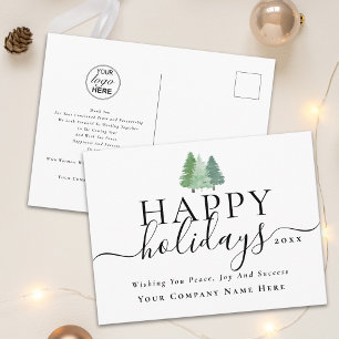 Happy Holidays Modern Script Business Logo Holiday Postcard