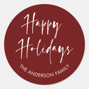 Happy Holidays Modern Script Calligraphy Family Cl Classic Round Sticker