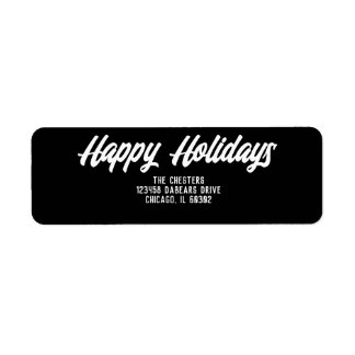 Happy Holidays Modern Script Classic Black Return Address Label