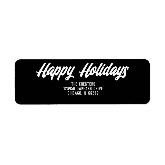 Happy Holidays Modern Script Classic Black Return Address Label (Front)