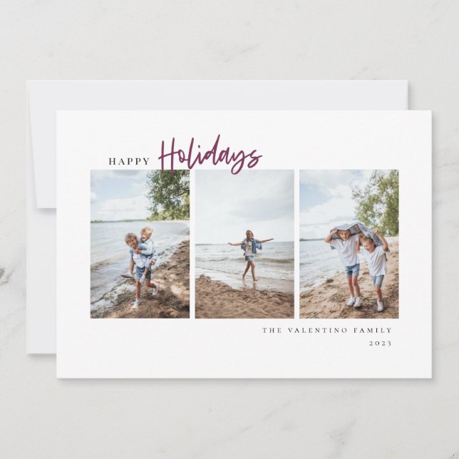 Happy Holidays Modern Script Minimalist Photo Holiday Card (Front)