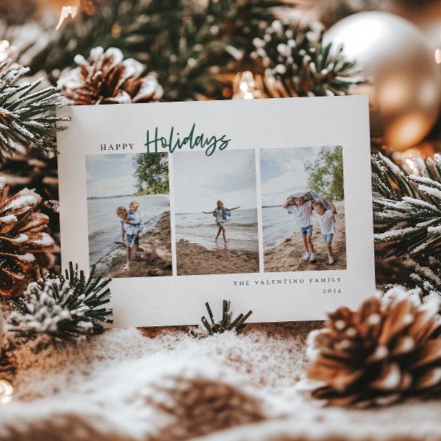 Happy Holidays Modern Script Minimalist Photo Holiday Card (Creator Uploaded)