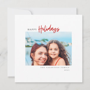 Happy Holidays Modern Script Minimalist Photo Holiday Card