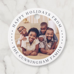 Happy Holidays Modern Simple Chic Family Photo Favour Tags