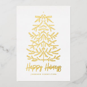 Happy Holidays Modern Simple Christmas Tree Foil Holiday Card