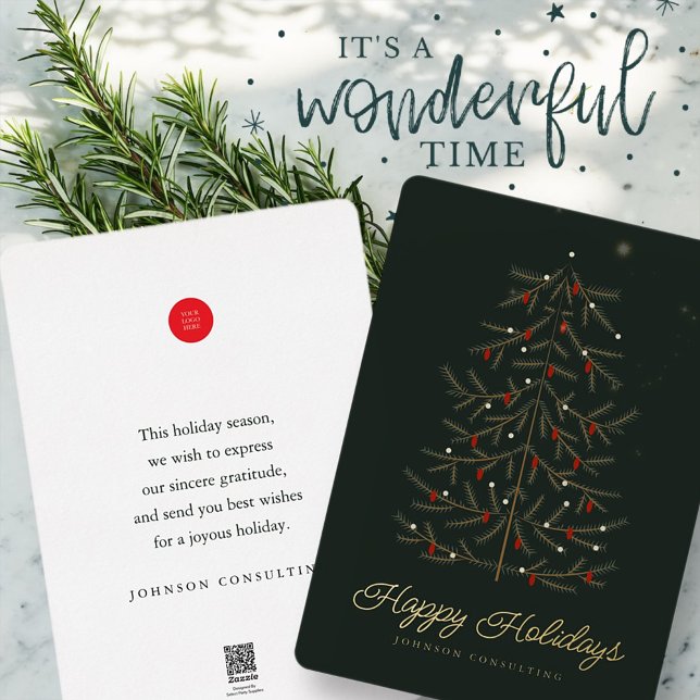 Happy Holidays Modern Simple Christmas Tree Foil Holiday Card (Creator Uploaded)