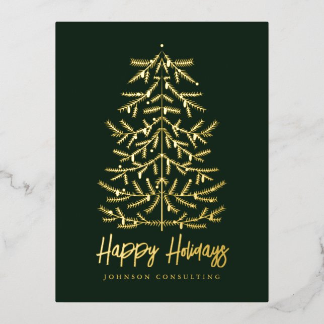 Happy Holidays Modern Simple Christmas Tree Foil Holiday Postcard (Front)