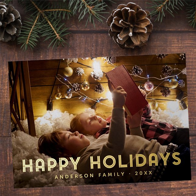 Happy Holidays Modern Simple Typography Foil Holiday Card (Creator Uploaded)