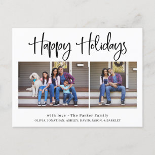 Happy Holidays Modern Two Photo Holiday Postcard